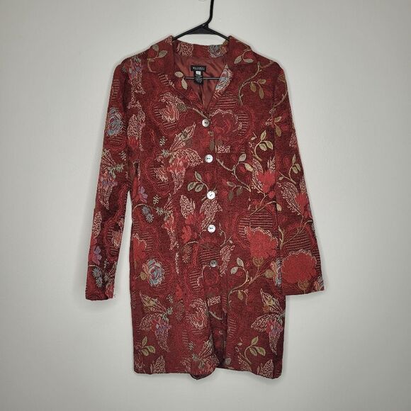 Floral boho tapestry button front hippie retro y2k quirky short trench coat S - Picture 1 of 5